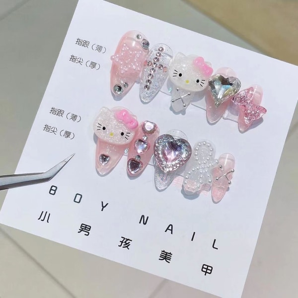 Sanrioed Y2k Kuromi Fake Nails Kawaii Wear Stickers Nagellappar Tecknad Anime Cinnamoroll Handgjord My Melody Söt Manikyr Present