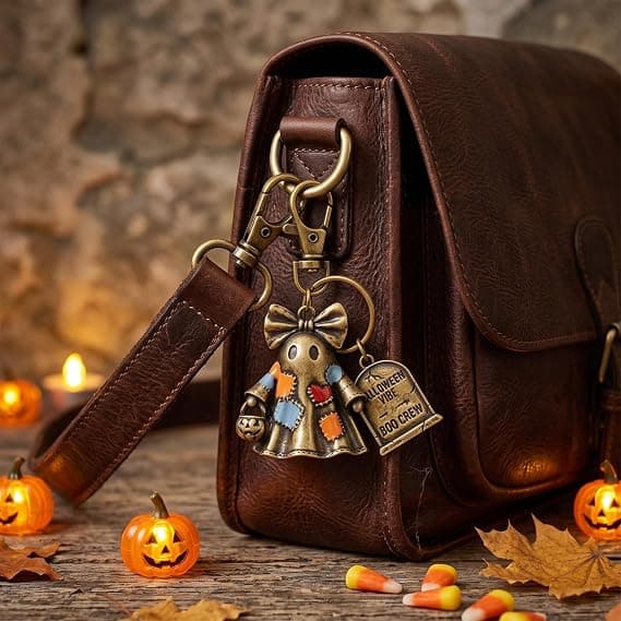 3D Patchwork Spøgelsesnøglering Halloween Taske Charms til Håndtasker