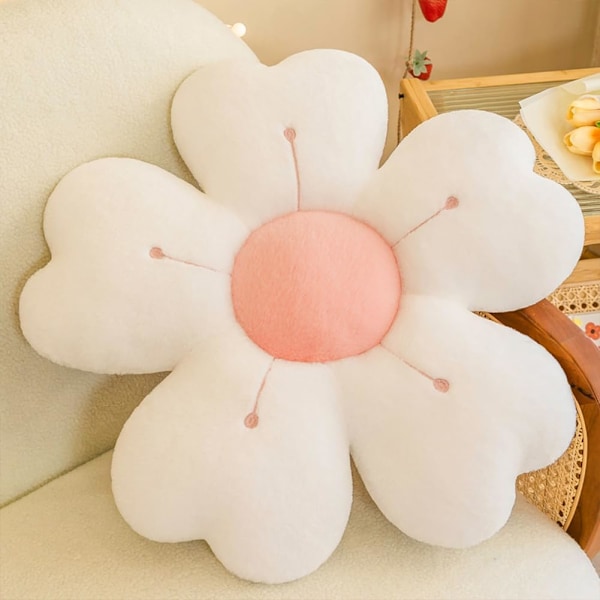 2 stk. Blomsterformede Puder 35cm - Søde Tusindfryd Hynder, Gulvpuder, Preppy Æstetisk Hjem Soveværelse Indretning (Hvid+Pink)