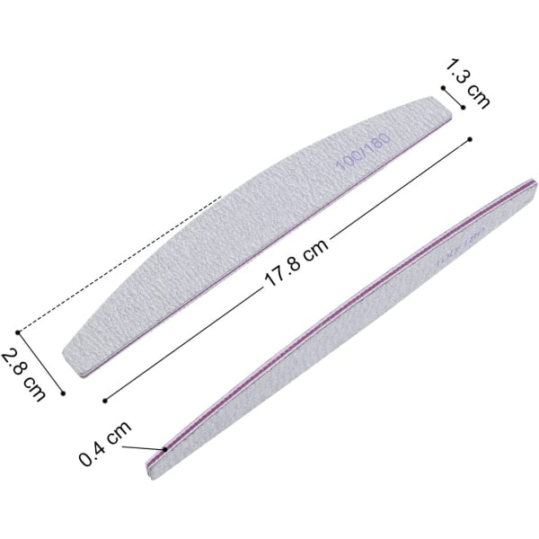 16 stk. dobbeltsidede neglefile - 100/180 korn vaskbar hvid