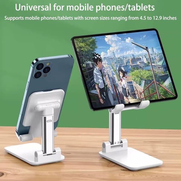 Vikbart telefonställ för skrivbord, justerbart perspektiv, bärbart ställ, universell telefon, vit