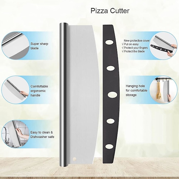 14 tommer Pizzaskærer med Skarp Vippeblad og Dæksel, Vippeblad Dæksel, til at Skære Pizzaer og Mere
