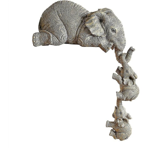 Nye Elephant Sitter Hand, Elephant Sitter figurer - Sæt med 3 Elephant Mor To Babyer Hængende Kant, Elephant Sitter Ornament Hylde Bord Gave Til H