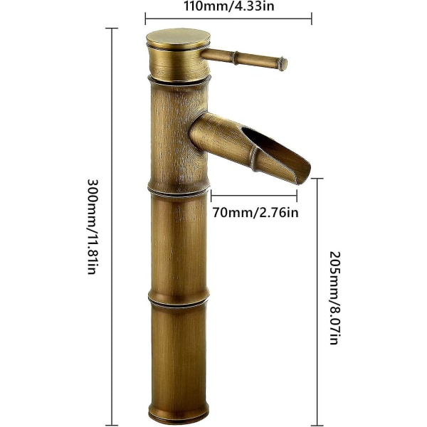 Vandfald Badeværelsesvask Armatur, Messing Enkelt Håndtag, Enkeltgreb Antik Messing Bambus Blandingsvask Armatur