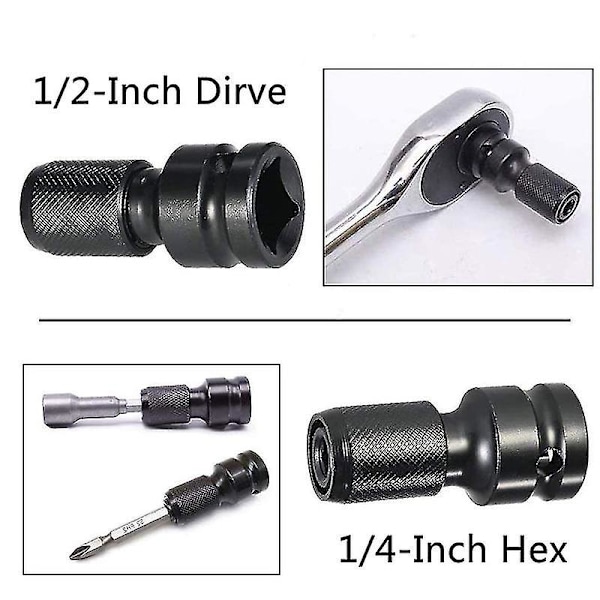 4 st Impact Adapter 1/2 Drive till 1/4 Hex Socket Adapter Snabbkoppling Chuck Konverterare för Ratsch