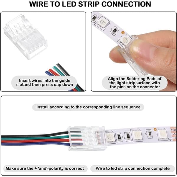 20 Stykker RGB 5050 LED Strip Stik, 4-benede 10mm Gapless Stik til LED Strip Forbindelse