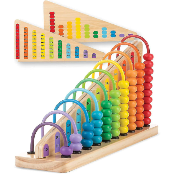 Lägg till och subtrahera Abacus - Pedagogisk leksak med 55 färgglada pärlor och robust träkonstruktion - Snngv