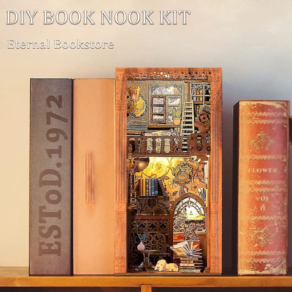 Nya DIY Book Nook Kit 3d träpussel bokstöd - DIY Book Nook, Hylla Insert Decor Wooden Decor Mo
