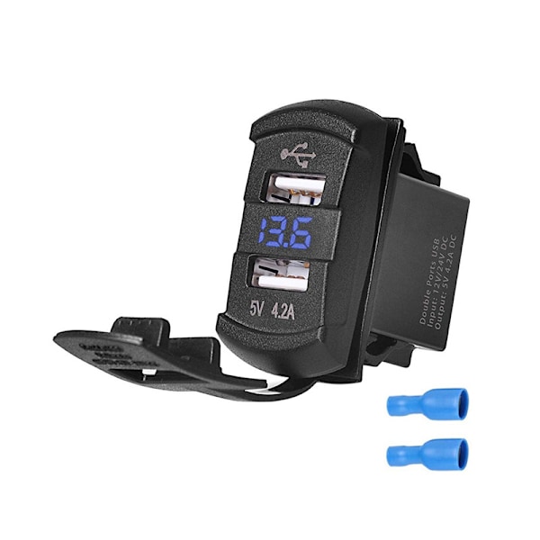 Bådtype modificeret bilbåd RV bådtype dobbelt USB biloplader med LED-lys voltmeter 4.2A Blue screen