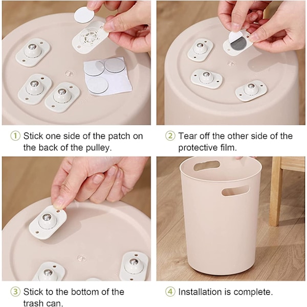 12 st självhäftande svängbara hjul, universella 360 graders rotationsöverföringskullager, mini plastmöbelhjul