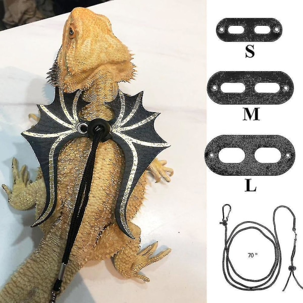 Bearded Dragon Lizard Leash Harness - 3 Størrelse Pakke Dinosaur Wing Lizard Sele Snor til Bearded Dragon Lizard Krybdyr