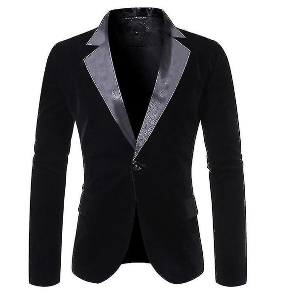 Miesten Velvet Blazer Slim Fit Solid Tuxedo Takki Business Casual Blazer-yujia BLACK