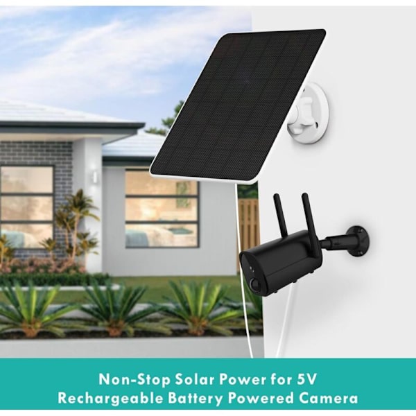 Solcellepanel for sikkerhetskamera. 5W USB solcellepanel kompatibelt med DC 5V oppladbare overvåkingskameraer. Solcellepanel for kamera med 3m kabel