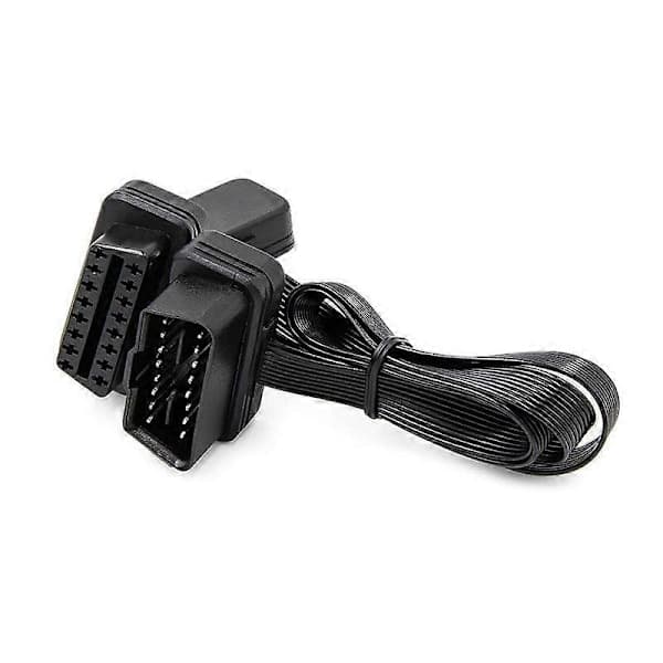 OBDII Forlængerkabel Dobbelt Y Adapter OBD OBD2 16 Pin Han til Hun Stik Flad + Tynd til [DB] Sort