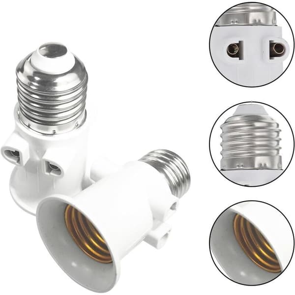 E27 sokkeladapter. LED-lampebase. Konvertering til strømplugg og E27-sokkel (hvit)