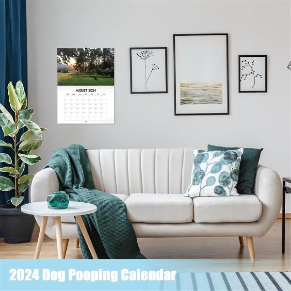 Hundepudsende vægkalender Sjove 2024 hunde med smukke steder Kalender til 2024 familieplanlægger