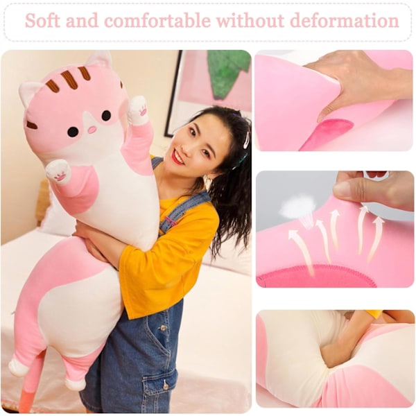 Lång Katt Plysch Kudde Mjuk Katt Goskudde Plysch Djurkudde Söt Kattunge Sovkudde Barnpresent (70cm/27.5tum, Rosa)