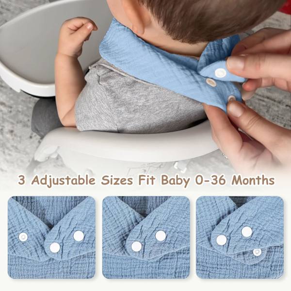 Muslin Baby-Sutter 10-pak Drip Bandana-Sutter 100% Bomuld Drip-Sutter til Tandsætning Bløde og Absorberende med Justerbare Trykknapper Blå og Orange