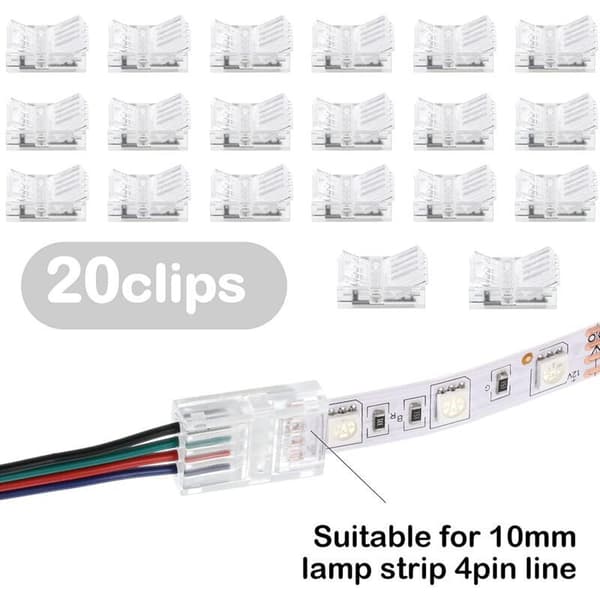 20 Stykker RGB 5050 LED Strip Stik, 4-benede 10mm Gapless Stik til LED Strip Forbindelse