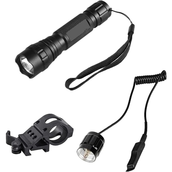 WF-501B Taktisk Jaktlykt, 1500 Lumen Enkeltmodus Vanntett Lommelykt med Fjernstyrt Trykknappbryter og Picatinny Skinne Offset Ring Sidemontering