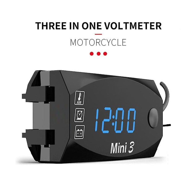 Digital klocka + termometer + spänningsmätare för motorcykel - IP67 vattentät testare batterimätare