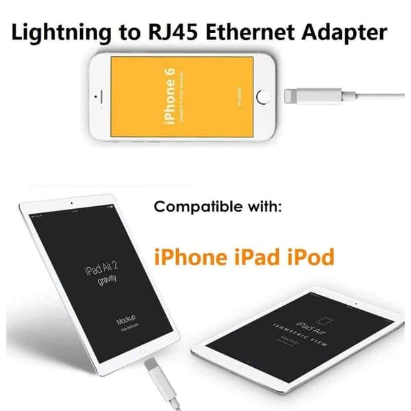 Ethernet RJ45-adapter for Lightning for iPhone og iPad 100 Mbps datahastighet