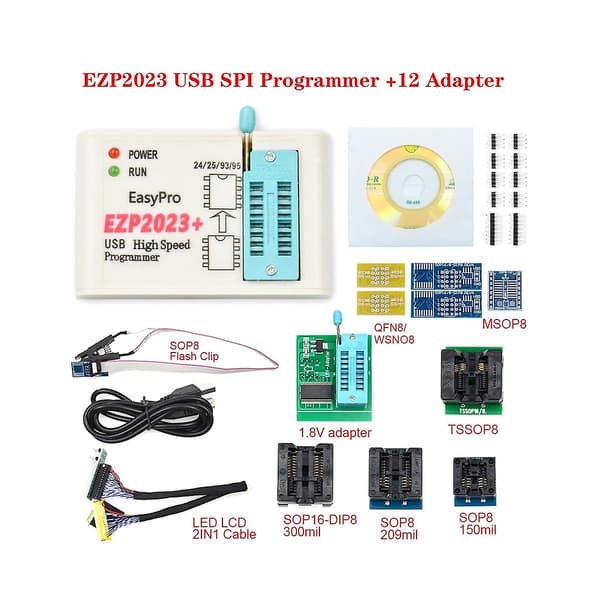 Ezp2023+ Højhastigheds Spi Flash Programmer Fuldt Sæt+12 Adaptere Understøtter 24/25/93/95 Eeprom Bios 25t80