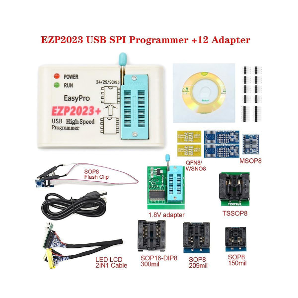 Ezp2023+ højhastigheds Spi Flash Programmer komplet sæt+12 adaptere understøtter 24/25/93/95 Eeprom Bios 25t80