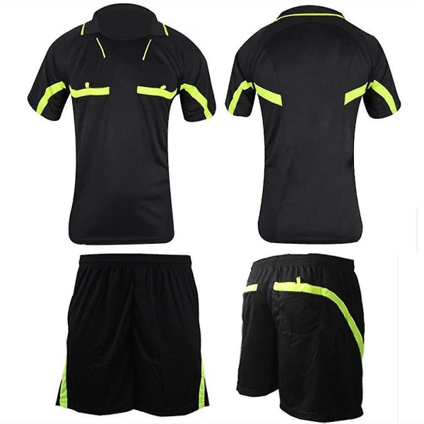 Profesjonell Dommer Fotballdraktsett Voksen Fotballuniform Nedfellbar Krage Dommerskjorte Lommer Shorts Dommerdrakt Black XL-Height 170-175CM