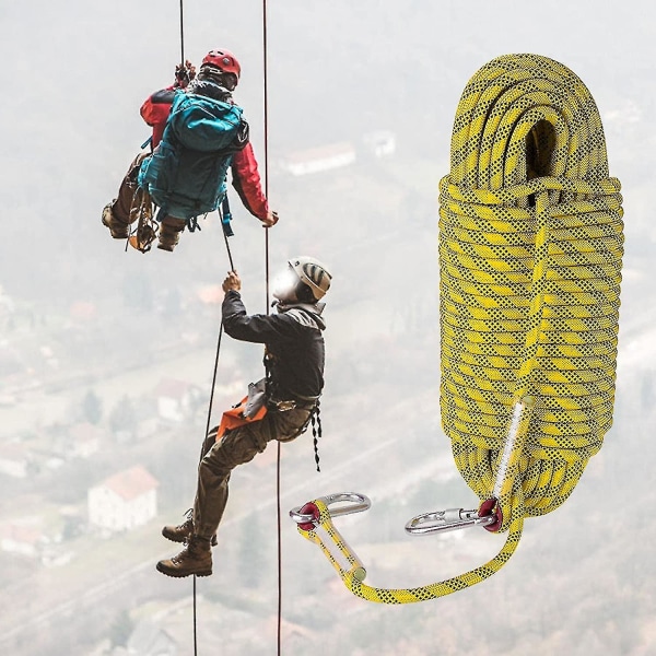 30m Klätterflyktrep 12mm Ripstop Räddningsrep Med 2 Karabiner För Utomhusvandring Bergsklättring Nödsituation Brand