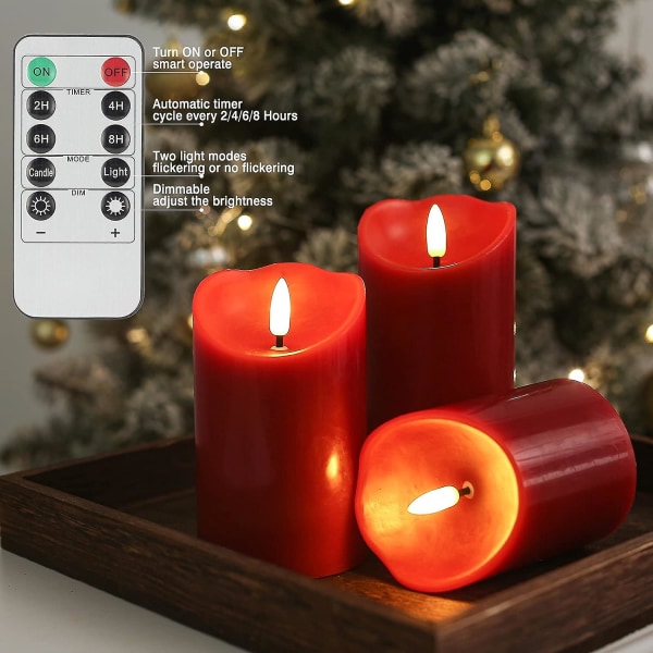 Punaiset liekettömät kynttilät paristokäyttöiset kynttilät Real Wax LED liekettömät kynttilät kaukosäätimellä ja ajastimilla