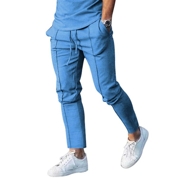 Herrebukser Elastisk midje Snøring Joggebukse Vanlig sportsløpebukse Light Blue 2XL