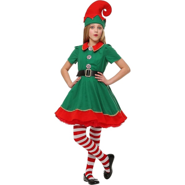 Child Holiday Elf Costume Dress and Hat Elf Costume for Girls Premium