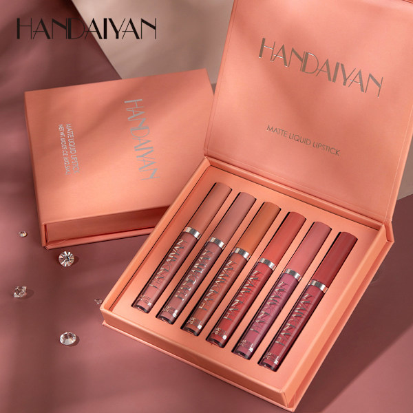 Læbeglasursæt mat 6-støtte langtidsholdbar vandtæt ingen falmning ingen kop læbeglans læbeglasur B set (6 pieces)