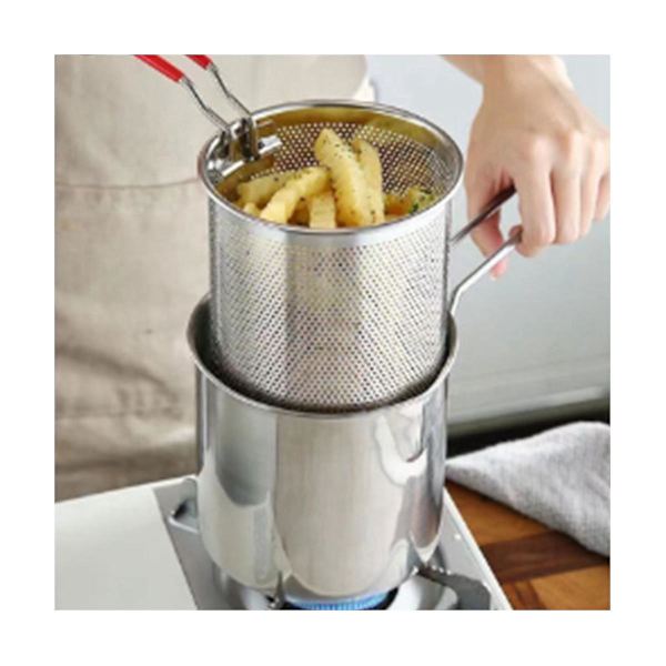 Djup Fritös i Rostfritt Stål för Tempura, Pommes Frites, Kyckling m.m. med Sil