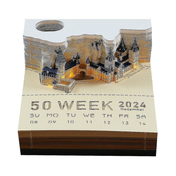 Harry Potter 2024 Kalender 3D Hogwarts Memoblock Slott Kub med Ljus