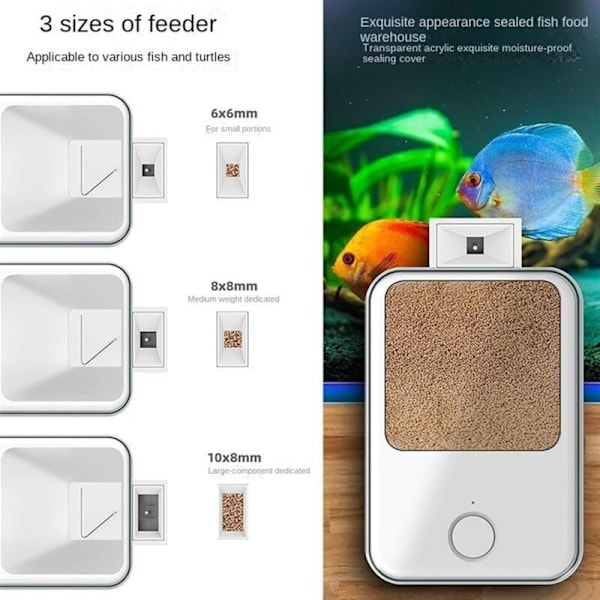 Automatisk fiskefoderautomat, automatisk fiskefoderautomat med WiFi. Automatisk fiskefoderautomat med smart timer til akvarium. Akvariefoderdispenser med kontrol
