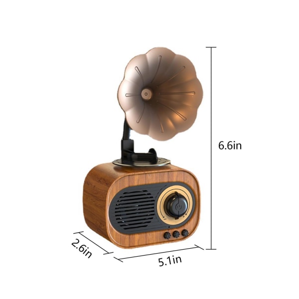 Vintage Bluetooth-høyttaler B5 imitert grammofon hjemmedekorasjon, subwoofer trekornet liten høyttaler, kan plasseres på skrivebordet for dekorasjon
