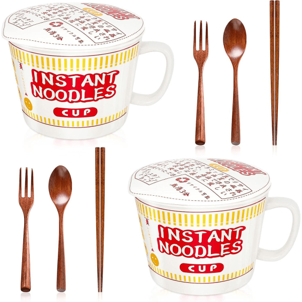 2 set 34 oz Ramen skål Instant Ramen nudelskål Keramik med lock Japansk Ramen skål med