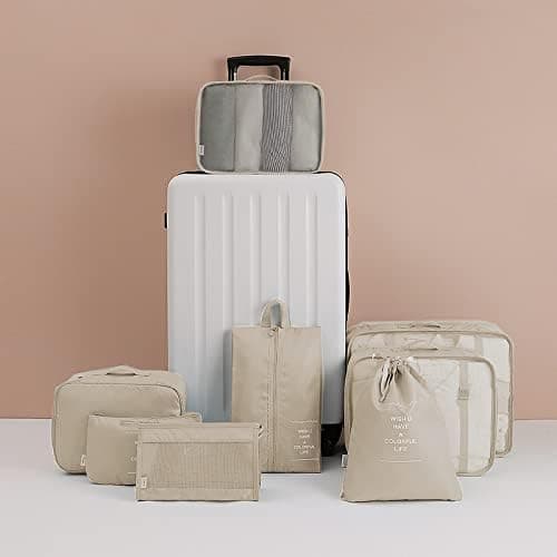 Resväska Organizer Väskor, 8 Storlekar, Resväska Organizer Väskor, 8-pack (Beige)