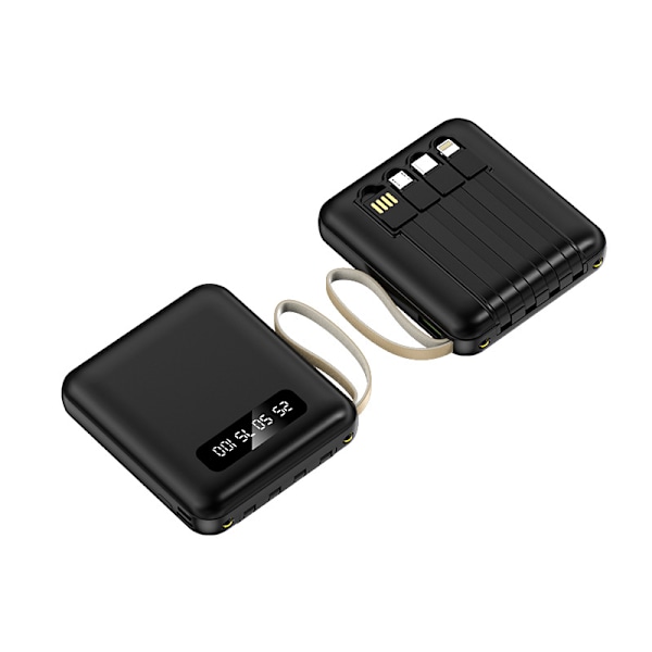 Mini-varavirtalähde sisäänrakennetulla kaapelilla, suuri kapasiteetti, 20000 mAh:n pikalatausvaravirtalähde, musta Black