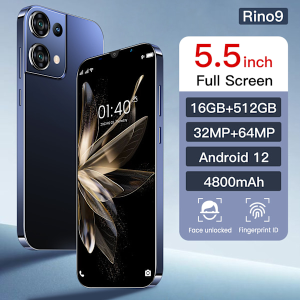 Nytt lågt pris Rino9 gränsöverskridande mobiltelefon 5,5 tum Android smartphone (16+512) gold