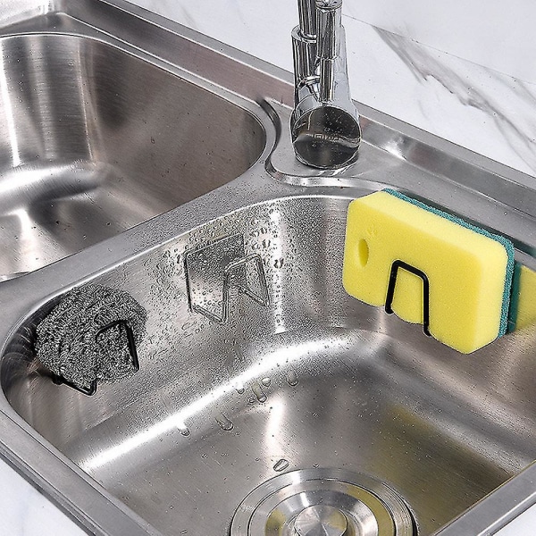 Hotsale! 2 stk Kjøkkenvask Svampholder avløpsstativ ,tilbehør Rustfritt stål Vanntett svampramme Stansefri klebrig vask avløpsstativ