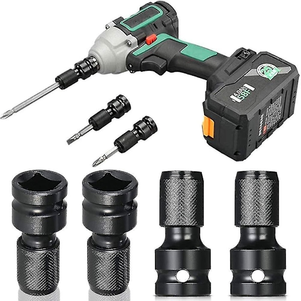 4 st Impact Adapter 1/2 Drive till 1/4 Hex Socket Adapter Snabbkoppling Chuck Konverterare för Ratsch