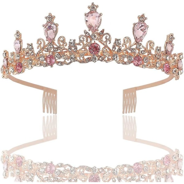 Tyttöjen kristalli tiarakruunu kampavaaleanpunaisella naisten prinsessapäänauhalahja Lmell-asuhään