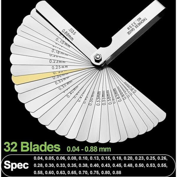 2-pack precisionsbladmått. 32 metriska/imperialistiska märkningsblad för mätning av spelbredd/tjocklek och spaltbredd