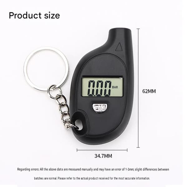 Dæktryksmåler, bildæk nøglering, digitalt display, mini, højpræcisions dæktryksmåler
