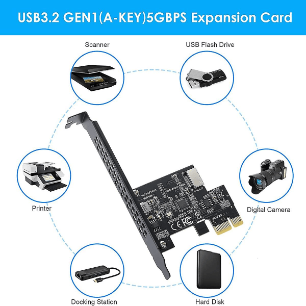 Pci-e 1x til usb 3.2 Gen1 5gbps Type-e A-nøgle udvidelseskort, frontpanel Type-c Interface til desktop