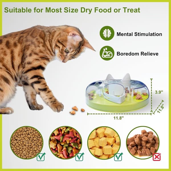 Kat Puslespil Foderautomat - Labyrint - Stil Langsom Fodringslegetøj til Indendørs Katte, Madudleverende Berigelsesspil - Grøn