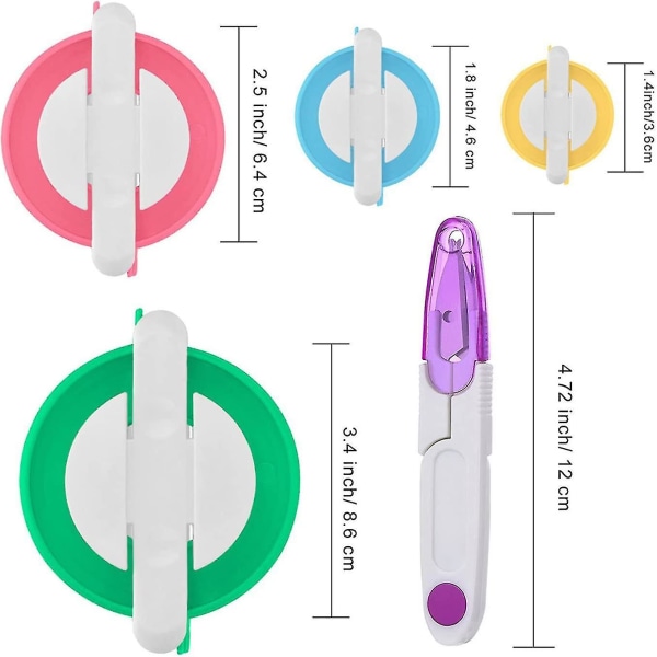 Pompom Maker Kit 4 størrelser for fluff ball vever nål håndverk ull strikke håndverk verktøysett dekorasjon +1ps saks (grønn, rosa, blå, gul, lilla)(